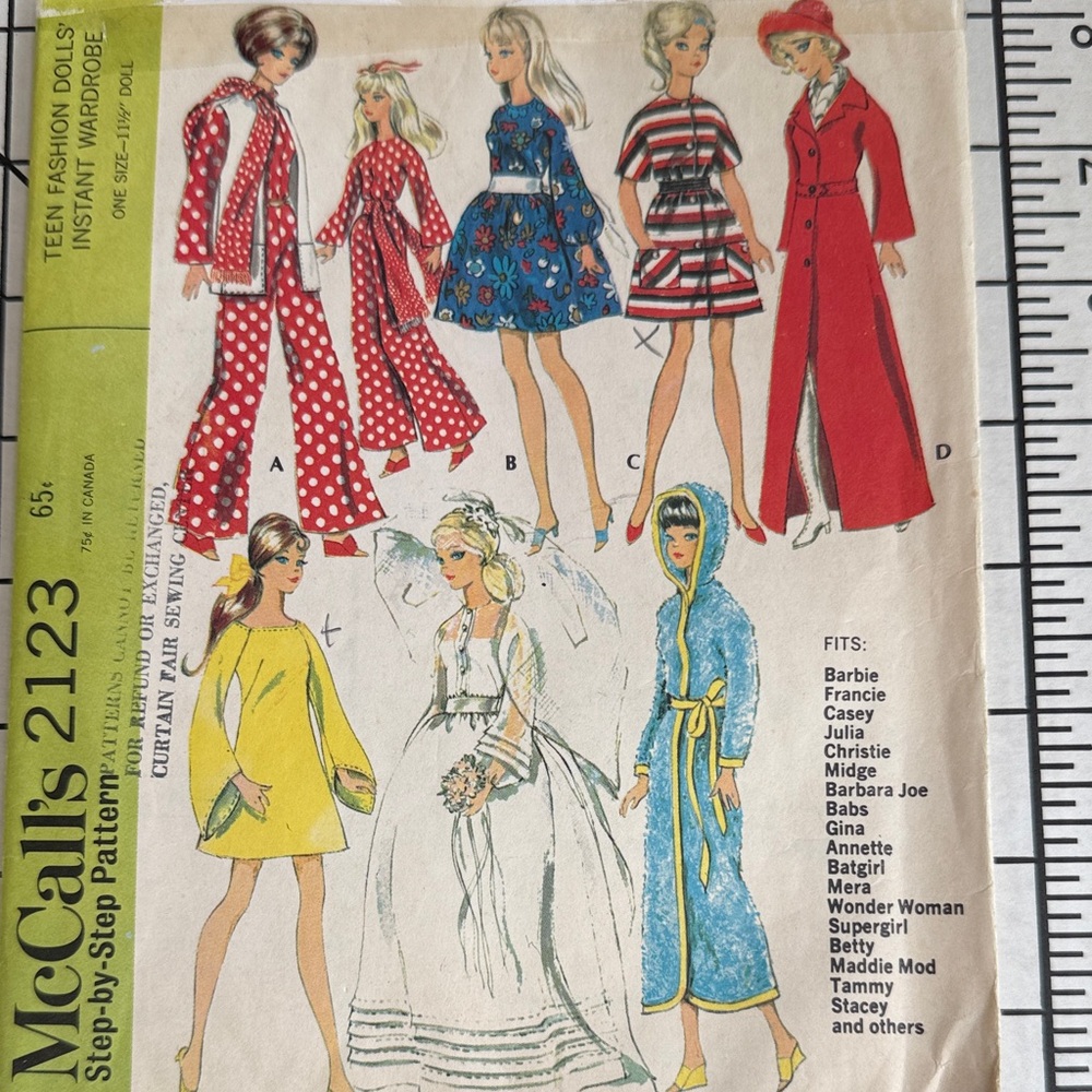 McCall’s 2123 Vintage Barbie Doll Sewing Pattern | Complete | 1960s